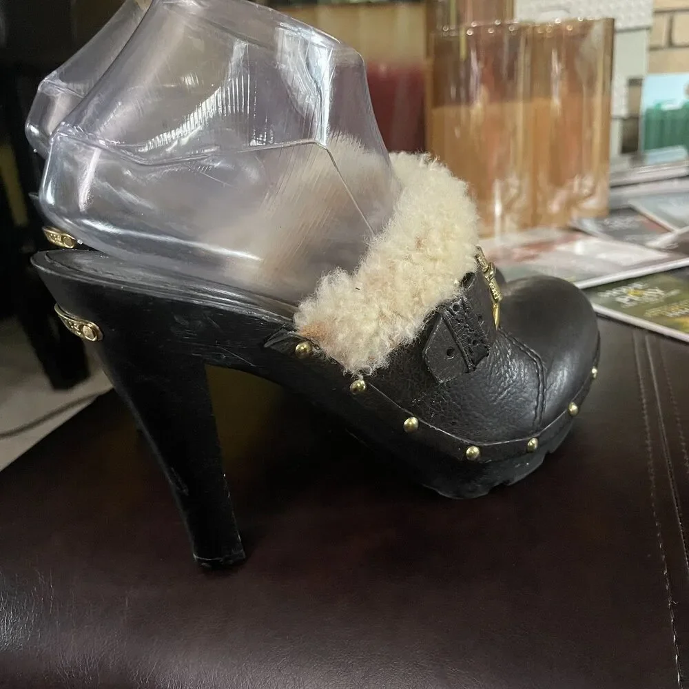 Michael Kors Women’s Black Leather Clogs Mule Slip On Platform Heels Size 9